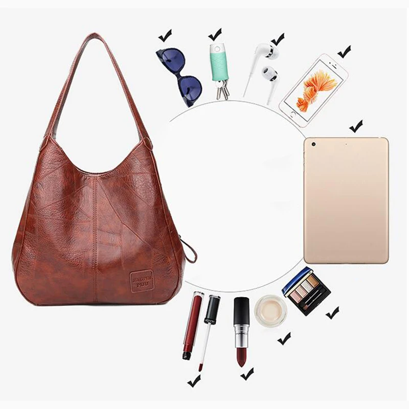 Vintage Handbag For Women Soft PU Leather Shoulder Bag Large Capacity Luxury Lady Purse Fashion Brand Shoulder Bag Shopping Bag