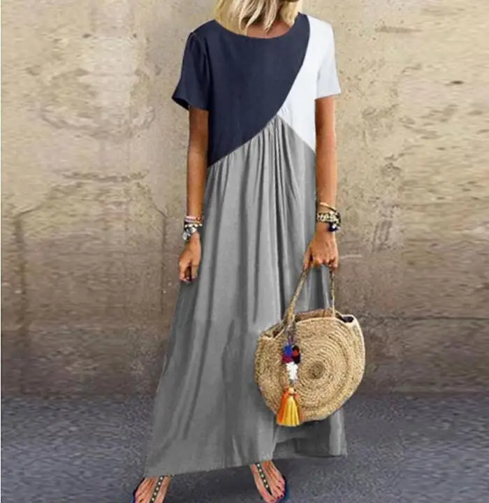 Женские длинные платья макси платья для женщин vestidos Повседневные платья Пляжные Лоскутные цветные Свободные повседневные платья больших размеров - Цвет: style1