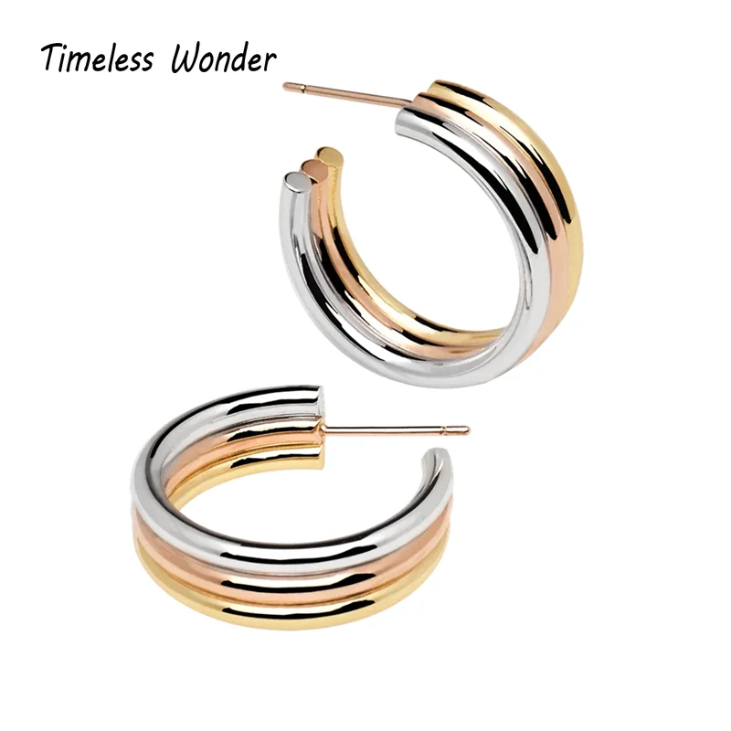 

Timeless Wonder Brass Geo Triple Tone CC Stud Statement Earrings Women Jewelry Gothic Boho Ins Punk Trendy Designer Unique 4161