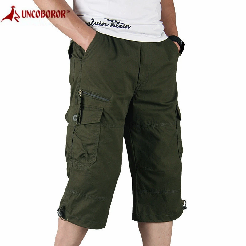 Summer Men's Cargo Shorts Casual Cotton Overalls Long Length Multi Pocket Hot breeches Military Capri Male Tactical 5XL | Мужская