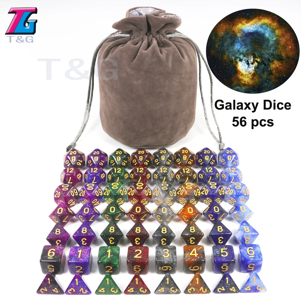 슈퍼 우주 갤럭시 주사위 세트 D4-D20, DND 보드 게임 액세서리 최신 핫 주사위 56 개