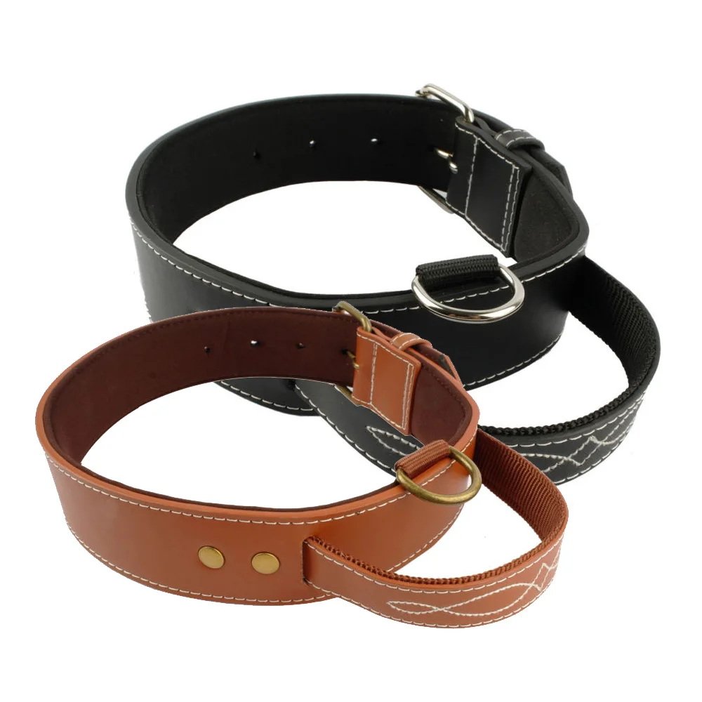 Ошейники для больших собак домашних животных питбуля с быстрой ручкой кожаные