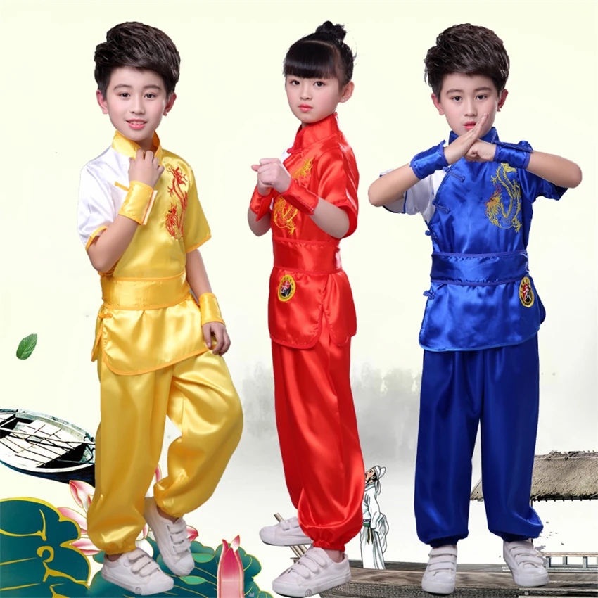 Goede Traditionele Chinese Kleding voor Mannen Kids Borduren Dragon Kung Fu Uniformen Oosterse Kinderen Tai Chi Wu Shu Shao Lin Kostuums
