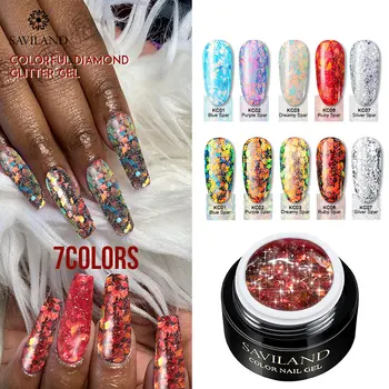 

SAVILAND 3D Holographic Super Shiny Diamond Gel Nail Polish Soak Off UV LED Gel Varnish DIY Black Primer for Nails GelLak