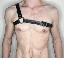 Gay Bdsm Punk arnés gótico para hombre Lencería cinturón cuero Pu ajuste sostén de rave un hombro disfraz de bondage Sexy club nocturno cinturones()