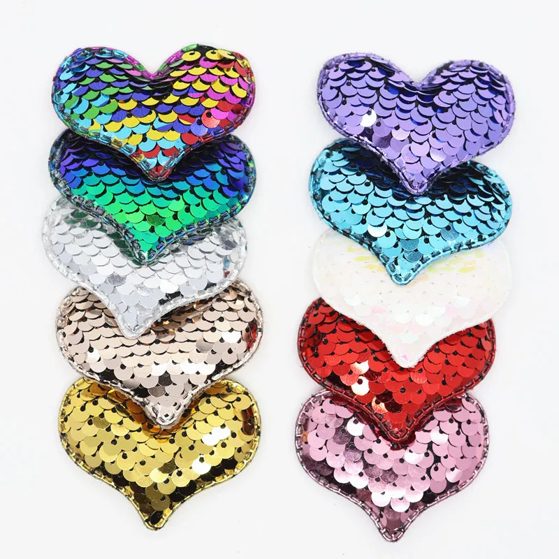 

20PCS Double Color Reversible Sequin Heart-Shaped Applique Patches For Hair Clips, DIY Craft Decoration Y19072902