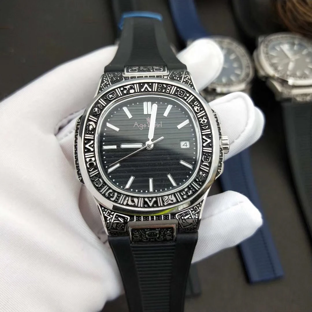 

Famous Brand New Automatic Mechanical Mens Watch Rose Gold Silver Sapphire Rubber Transparent Travel Time Black Blue Limited AAA