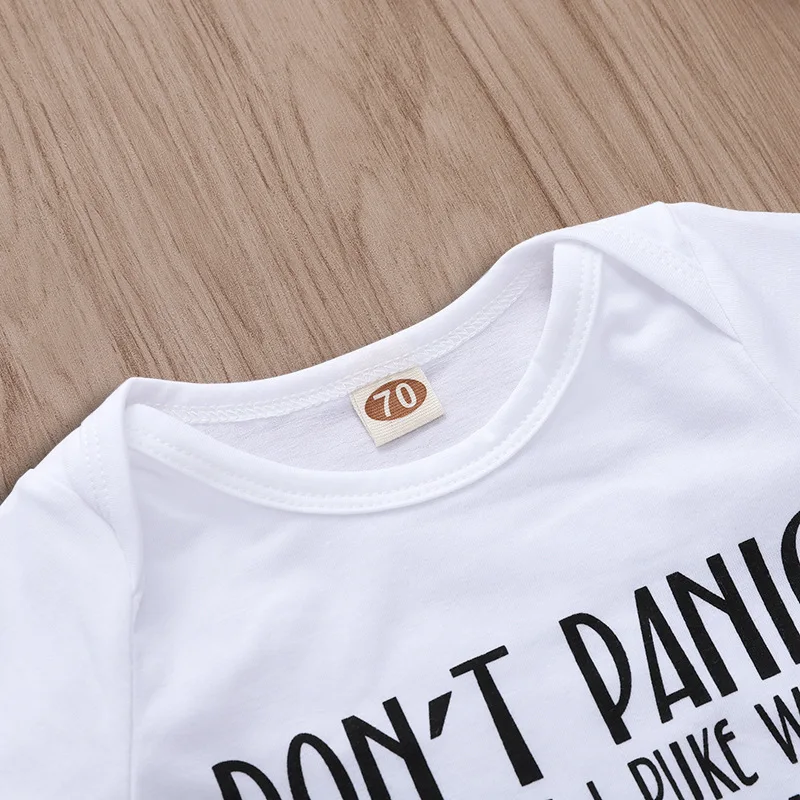 Одежда боди с надписью «Don't Panic» для новорожденных мальчиков белый комбинезон с короткими рукавами для детей от 0 до 18 месяцев