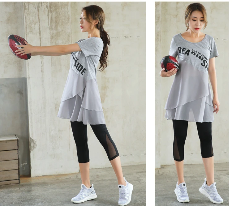 Women Tracksuit Loose Large Size Workout Clothes Black Gray Sports Outfit Elastic Breathable Jogging Gym Running Set Sportswear