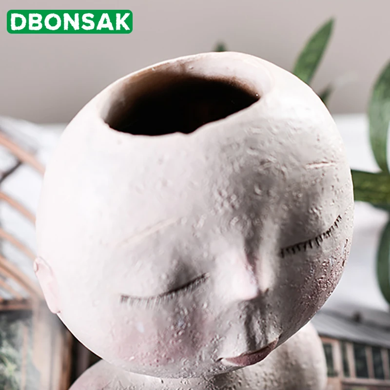 Günstig Nordic Menschlichen Kopf Vase Blumentopf Puppe Form Skulptur Harz Porträt Blume Topf Kunst Vase Wohnkultur Sukkulenten Kopf Form vase