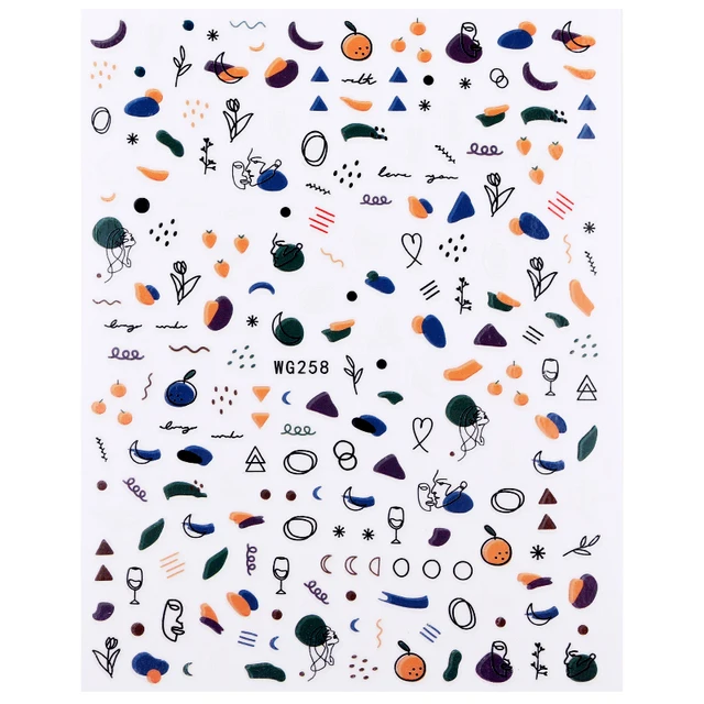 1PC Heart Love Design 3D Nail Sticker English Letter stickers Face Pattern Trasnfer Sliders Valentine's Day Nail Art Decoration 3d-WG258