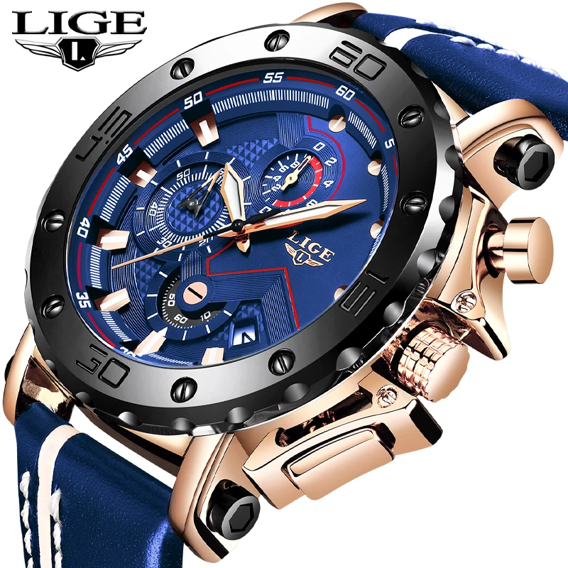 $26.99 New Lige Mens Watches Top Brand Luxury Big Dial Military Quartz Watch Casual Leather Waterproo