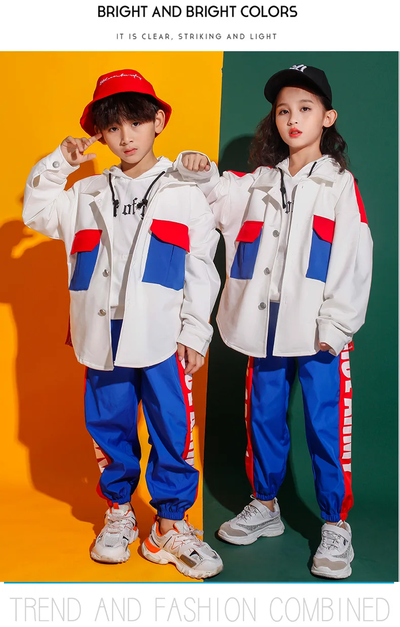 Модная детская одежда в стиле хип-хоп, топ с отворотом, пальто, цветная куртка с блоками, повседневные штаны для бега для девочек и