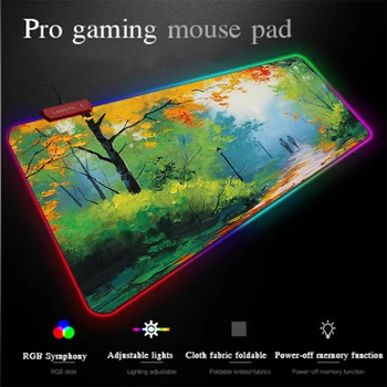 

Yuzuoan XXL Oil Painting Landscape Mousepad Non-slip Lock Keyboard Computer Computer Pad LED Lighting RGB Gaming Mouse Pad 90X40