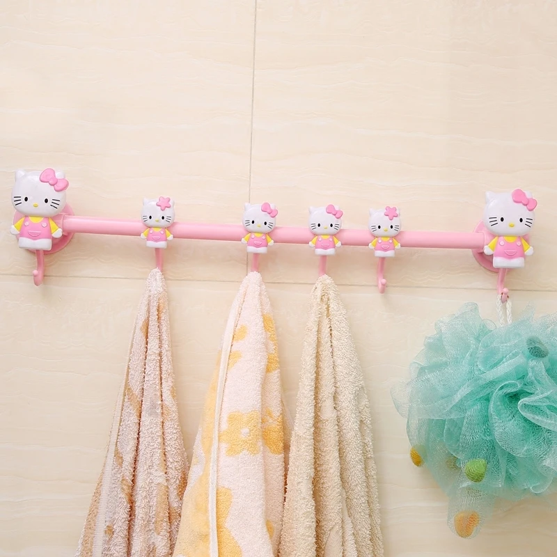 Hello kitty Вакуумные присоски 6 даже крючки для ванной комнаты аксессуары крюк Избегайте ногтей кухня подвесной ряд Туалет органайзер для ключей настенный