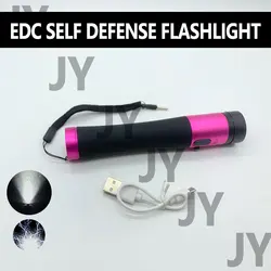Lampe de poche multifonction à lumière LED, USB, pour autodéfense extérieure, EDC, outils d'urgence, Anti loup, fournitures de sécurité personnelles 