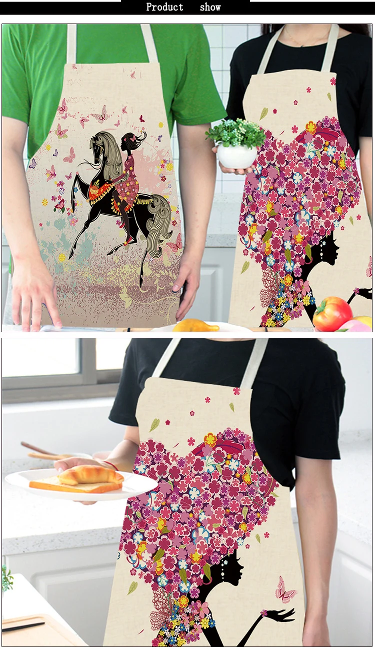 Flower Butterfly Girl Printed Aprons Kitchen Aprons for Women Home Cooking Baking Waist Bib Pinafore
