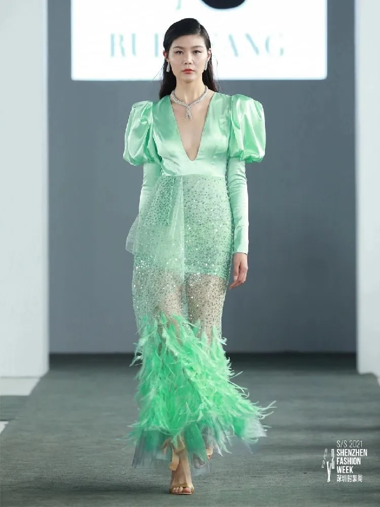 

Hig-End Quality Luxury Cassic Lace Elegant Feathers Embroidery Tulle Beaded Fabric For Bridal Wedding Dress NN627-e