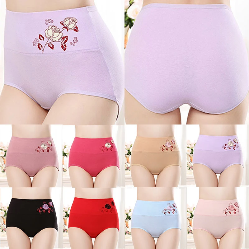 Floral Elastic Cotton Panties Women High Waist Underwear Lady Cotton Briefs Comfort Spring Autumn Pants Lingerie 2020 New