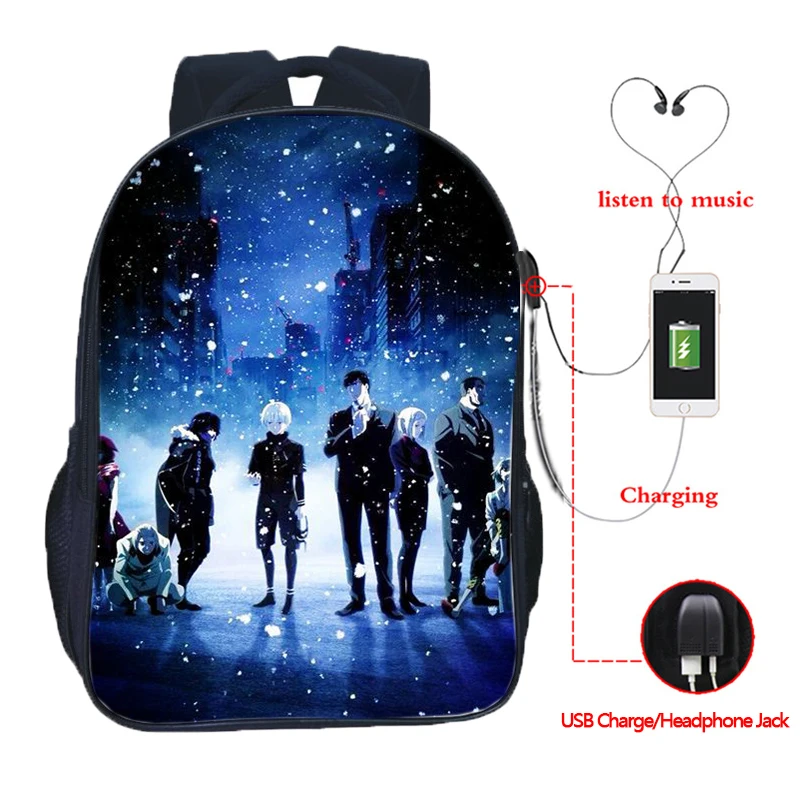 Токийский вурдалак, USB зарядка, рюкзак, модный, аниме, USB зарядка, школьные сумки, красивый рюкзак для школьников - Цвет: 12