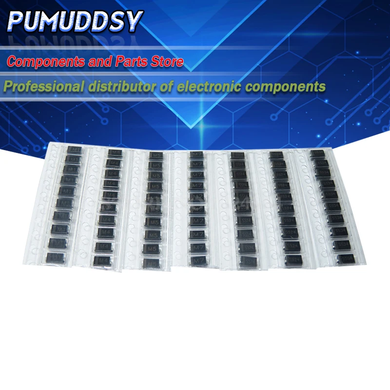 7 видов * 10 шт = 70 SMD пакет диодов/M1 (1N4001) / M4 (1N4004) M7 (1N4007)/ M5 (1N4005) SS14 SS24 SS34 (1N5822) комплект |