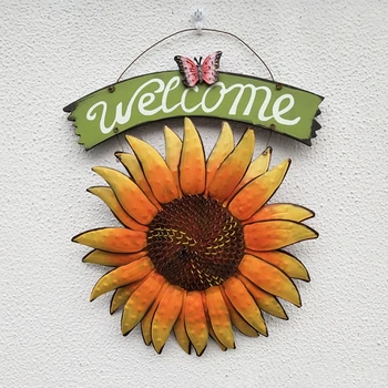 

Handcrafts Vintage Metal Butterfly Sunflower Sign Front Door Decor Hangi