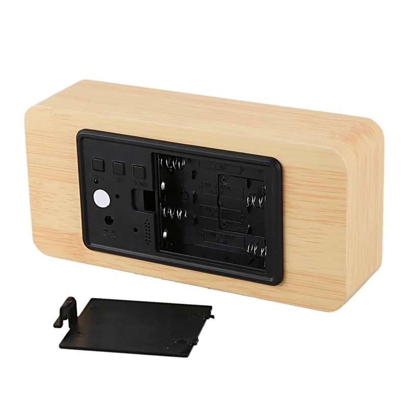 Современный светодиодный Будильник Температура Влажность электронные настольные цифровые настольные часы, Бамбуковая древесина+ белые клипы