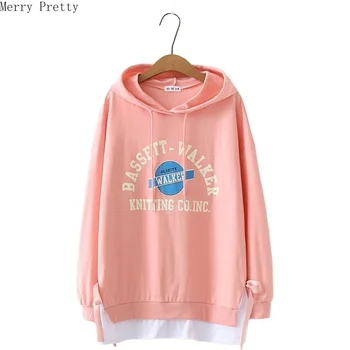 

2020 Women Spring Patchwork Hooded Sweatshirt Casual Caroon Print Loose Long Sleeve New Arrival Female Fashion Pullovers