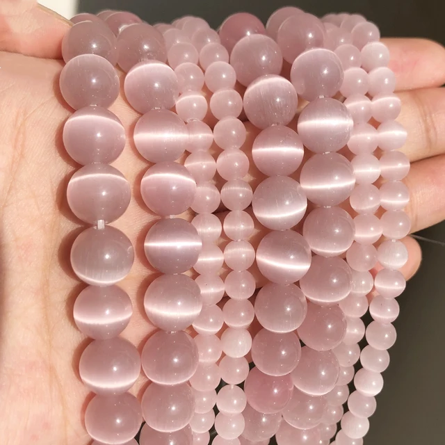Natural Stone Pink White Moonstone Cat Eye Beads For Jewelry Making Smooth Loose Spacer Beads Opal Diy Charm Bracelets Necklace Light Pink