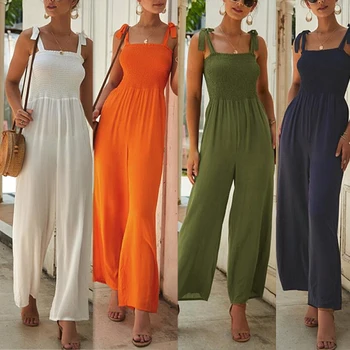 

New summer jumpsuit women sleeveless long ropa mujer romper Spaghetti Strap casual women jumpsuit white female clothes overalls
