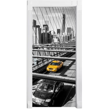 

Door Sticker Picture View Road Car Yellow Paper Self Adhesive Decal PVC Waterproof 3D Print Art Home Decor DIY for Living Room