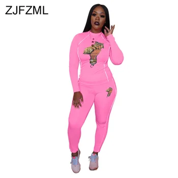 

Printed Plus Size 2 Piece Set Sweat Suits Women Round Neck Full Sleeve Cropped Tshirt + Skinny Long Pants Festival Matching Sets