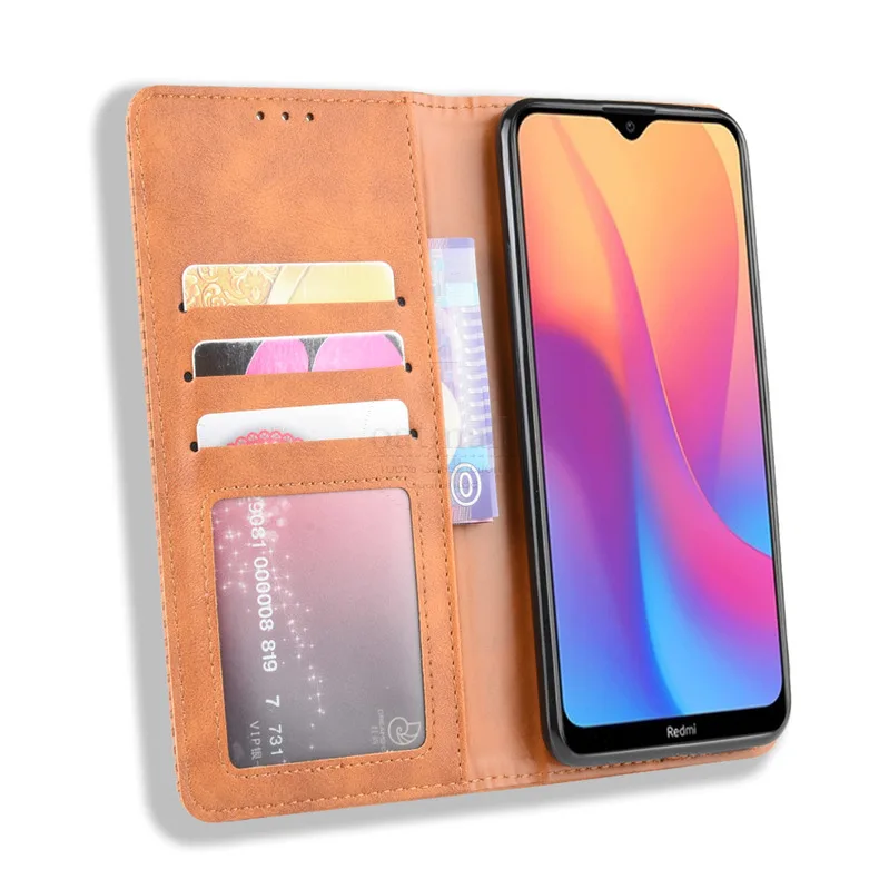 Чехол-книжка в винтажном стиле для Xiaomi Redmi 8A 8, тонкий кожаный чехол-книжка с магнитной застежкой и подставкой для карт, мягкий чехол, роскошные сумки для мобильных телефонов