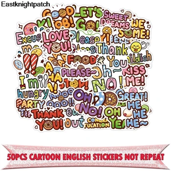 

E1569 50pcs Cartoon English Text Stickers Toy Luggage PVC Waterproof Sticker Motorcycle and Luggage Notebook Sticker