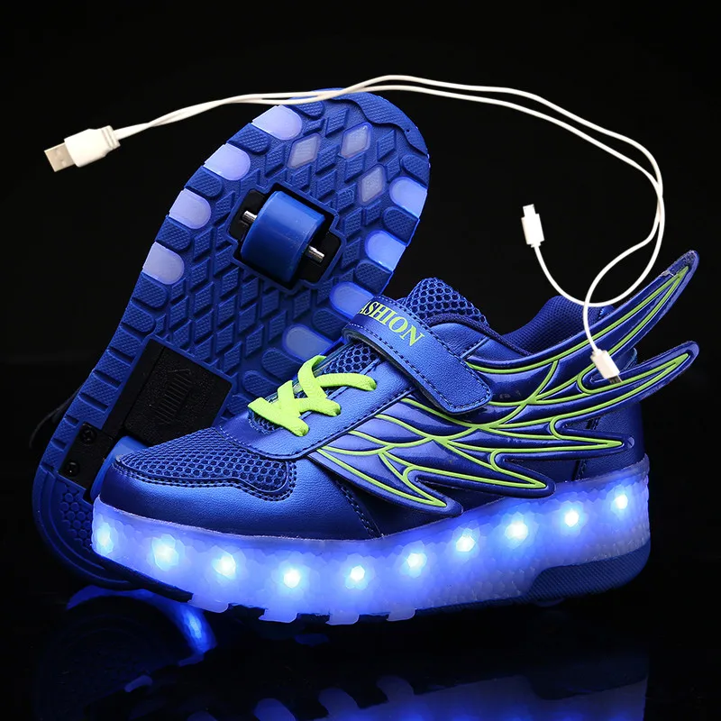 

2020 New USB charge LED Colorful Children Kids Fashion Sneakers with Two Wheels Roller Skate Shoes Boys Girls Shoes