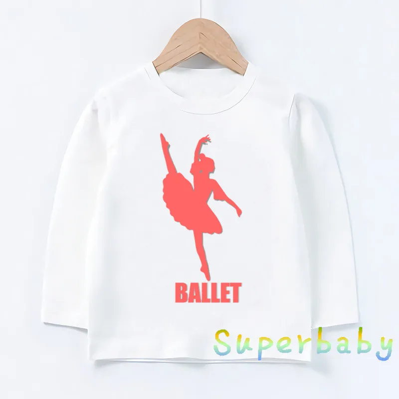 Детская футболка с принтом «I Love Ballet dancing Girl» Забавные топы с рисунками для маленьких девочек, Детская футболка с длинными рукавами LKP5191 - Цвет: LKP5191--B