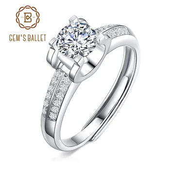 

GEM'S BALLET 925 Sterling Silver Women's Adjustable Rings 1.0Ct D Color 6.5mm Moissanite Diamond Engagement Promise Ring