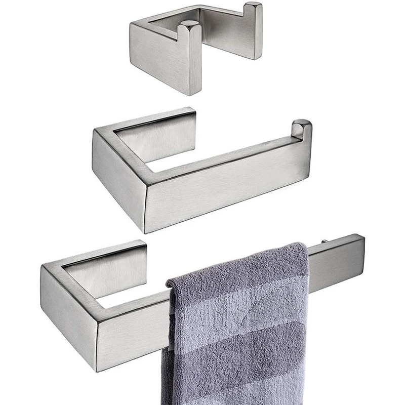 

3 Piece Bathroom Accessories Set - Towel Ring, Toilet Paper Holder, Coat Hook, 304 Stainless Steel Brushed Silver Wall Mount