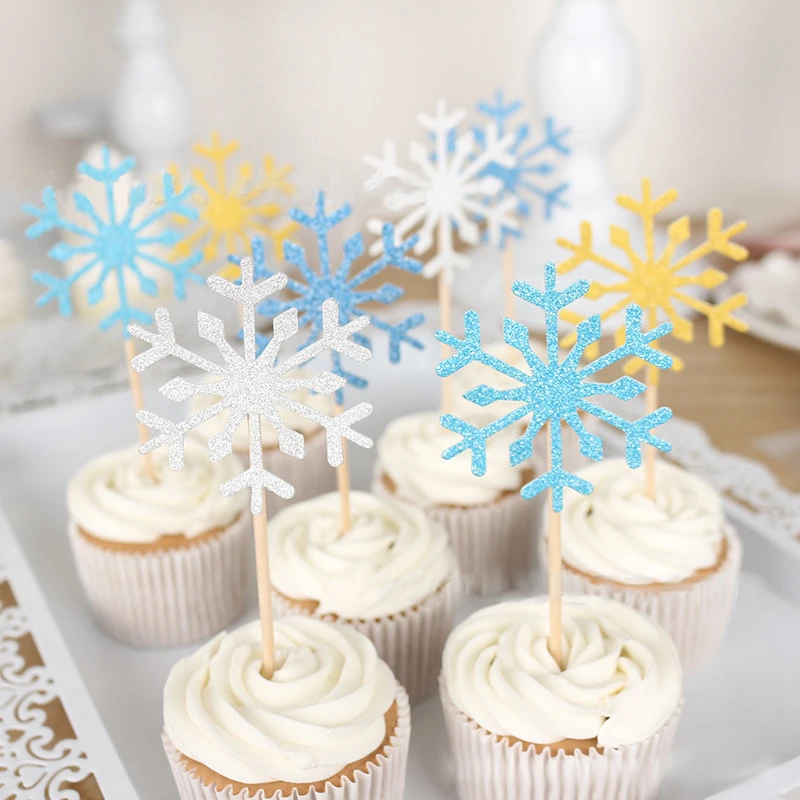 Pieces Flocon De Neige Gateau Topper Or Argent Fete D Anniversaire Cupcake Topper Pour Mariage Bebe Douche Decor De Noel Inserer Carte Aliexpress
