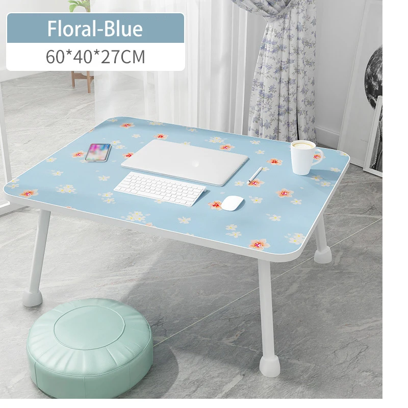 Floral-Blue Деревянный Портативный складной Регулируемый складной стол для ноутбука, многоцелевой диван-кровать, подносы для студенческого общежития, стол для ноутбука, настольная подставка - Цвет: Floral-Blue