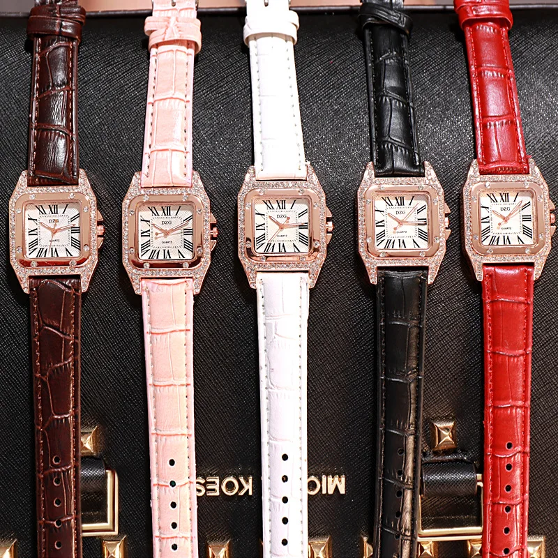 

Women Quartz Leather Strap Dress Square Women Watches Pink Top Brand Crystal Elegant Ladies Watch Famous Luxury Wrist Watch