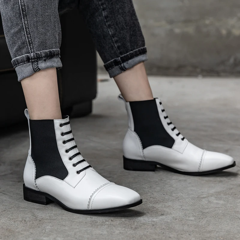 

Women Chelsea Boots Flat Heels Female Martin Boots Lace Up Fashion Square Toe Ankle Boots All Match Comfortable Shoes Woman