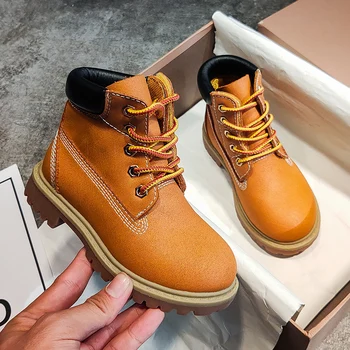 

Children Boy Boots kid Sneaker High leather for boy Rubber Anti slip Snow Boot Fashion Lace-up Winter Shoes toddler bota Kids
