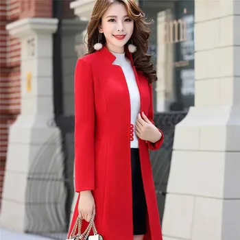 

Wool Coat Women Autumn Winter Cardigants Slim Lady Mandarin Collar Long Sleeve Warm Streetwear Soft Coat Office Lady Robe Femme