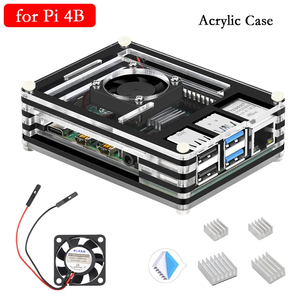 

Raspberry Pi 4 Model B Acrylic Case Raspberry Pi 4B Box Enclosure Shell with Heat Sink Cooling Fan Radiator for Raspberry Pi 4
