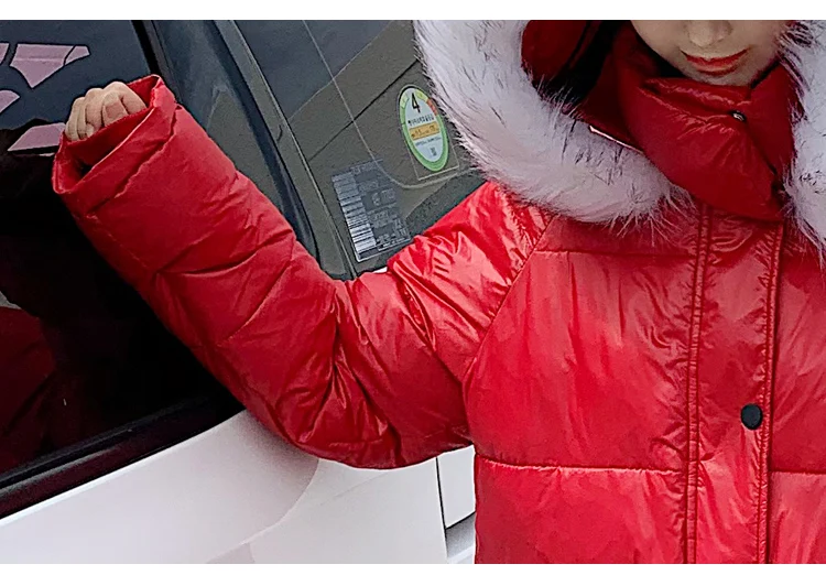 Модные глянцевые Длинные пуховики женские зимние меховые теплые пуховые пальто с капюшоном офисные женские повседневные негабаритные однотонные пальто женская верхняя одежда