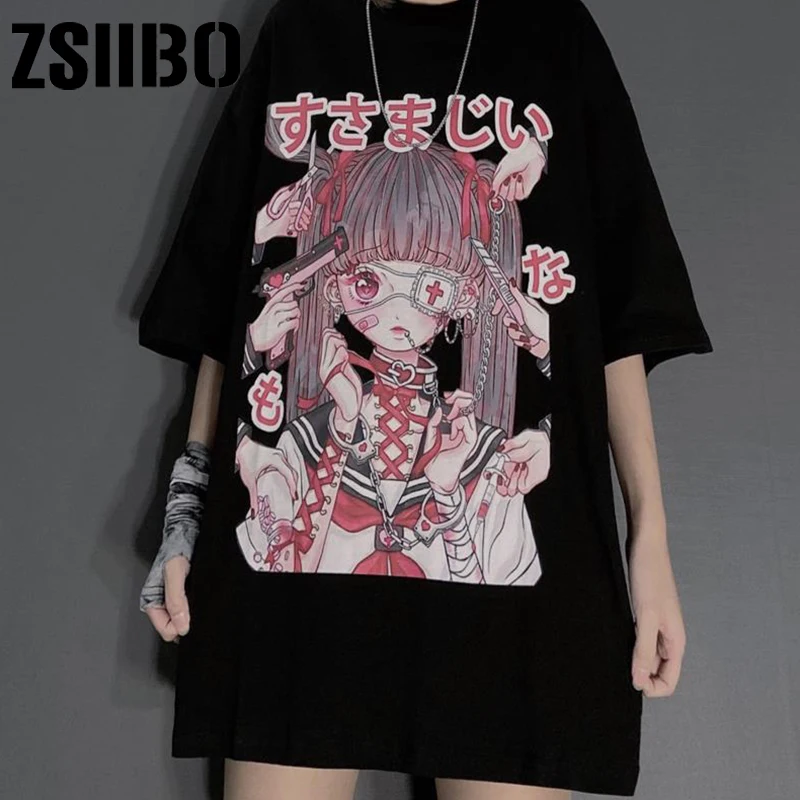 women Summer tee girl tops Goth Kawaii рубашка женская accessory album