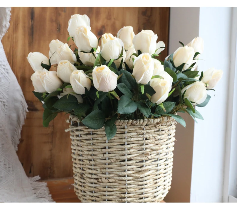 JAROWN Artificial Flower 9 Head Rose Bouquet Continental Retro Fake Flower Wedding Home Decoration Bouquet Rose Bud Flores (14)