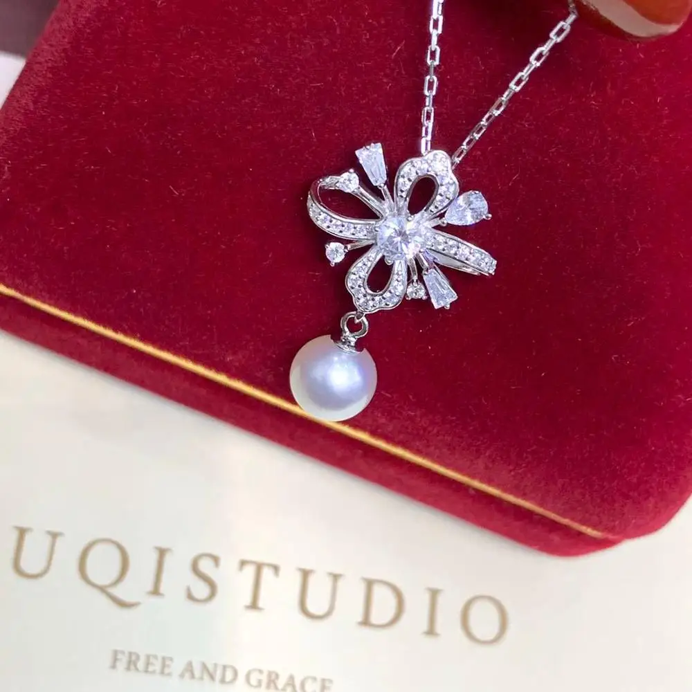 

925 sterling silver pearl Pendant cubic zirconia flower natural freshwater pearl Pendant fashion flowers compact anti-allergy