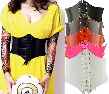 

Women Elastic Buckle Wide Waistband Waist Belt Ladies Adjustable Corset PU Leather Belt Shapers